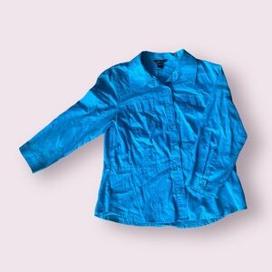Women’s MODA International Bright Blue Teal Cotton Button Down Shirt Size Large